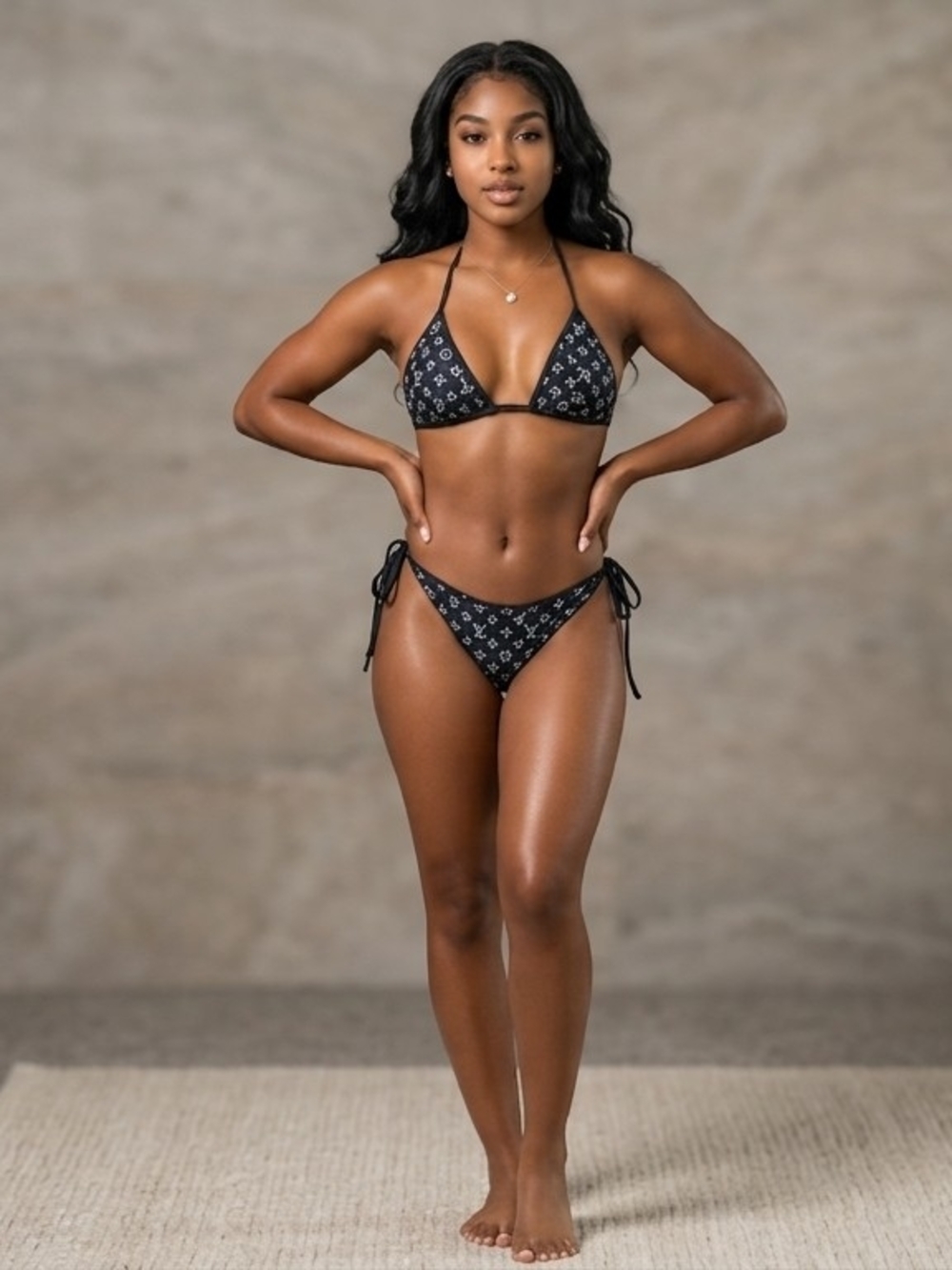 Black Print Triangle Bikini Set - Women Swim